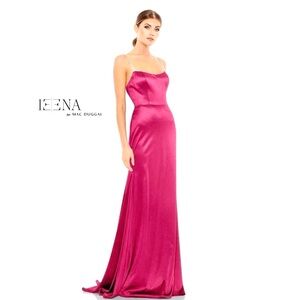 Pink Satin Maxi Gown with Diamond Straps